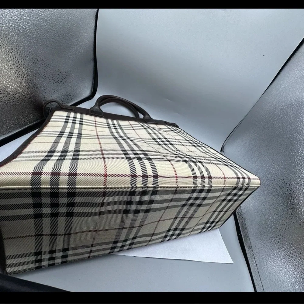 BURBERRY Logo Nova Check Tote Hand Bag Canvas Leather”no strap”